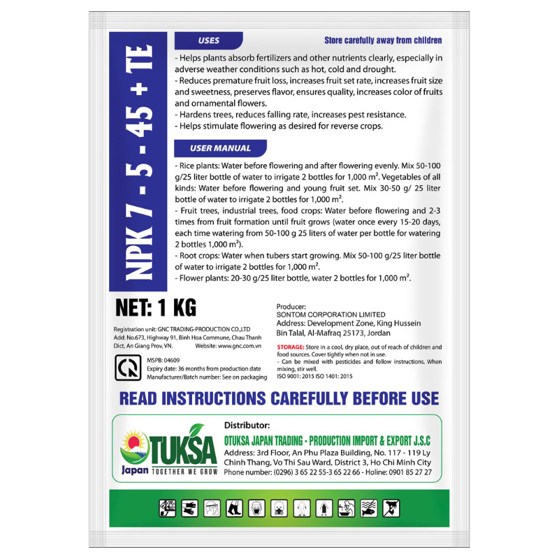 NPK 7-5-45 +TE NHẬP KHẨU JORDAN